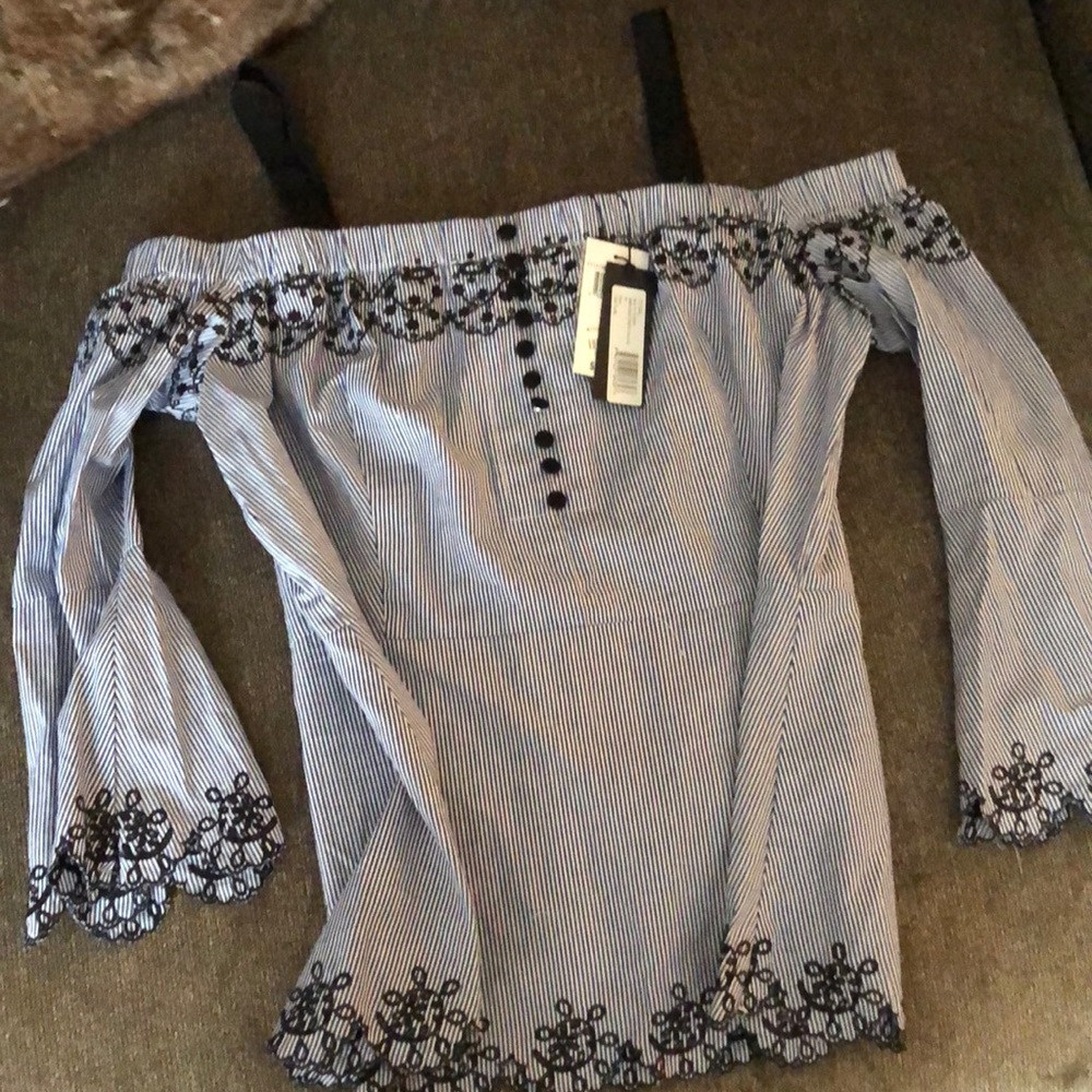 New Embroidered Pinstripe Blouse size L